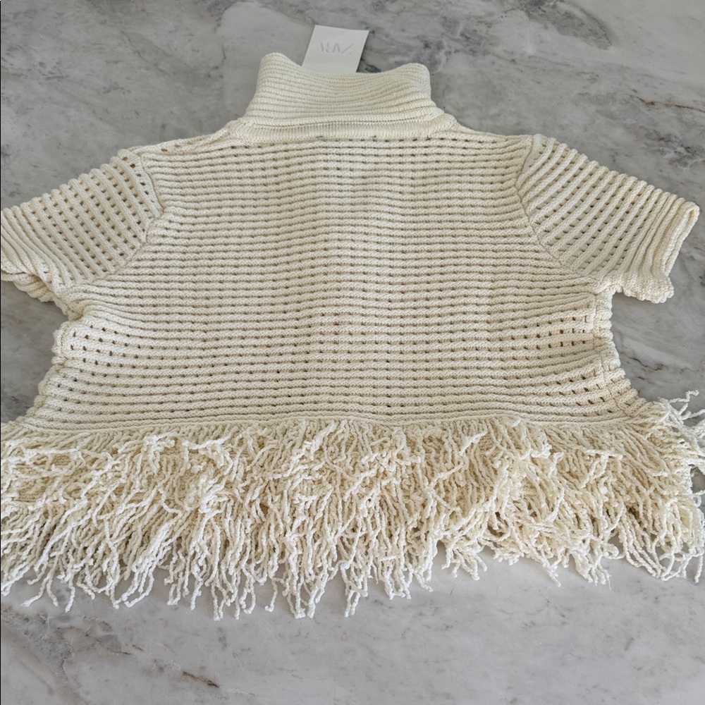 Zara Ivory Knit Fringe Cardigan - Picture 3 of 3